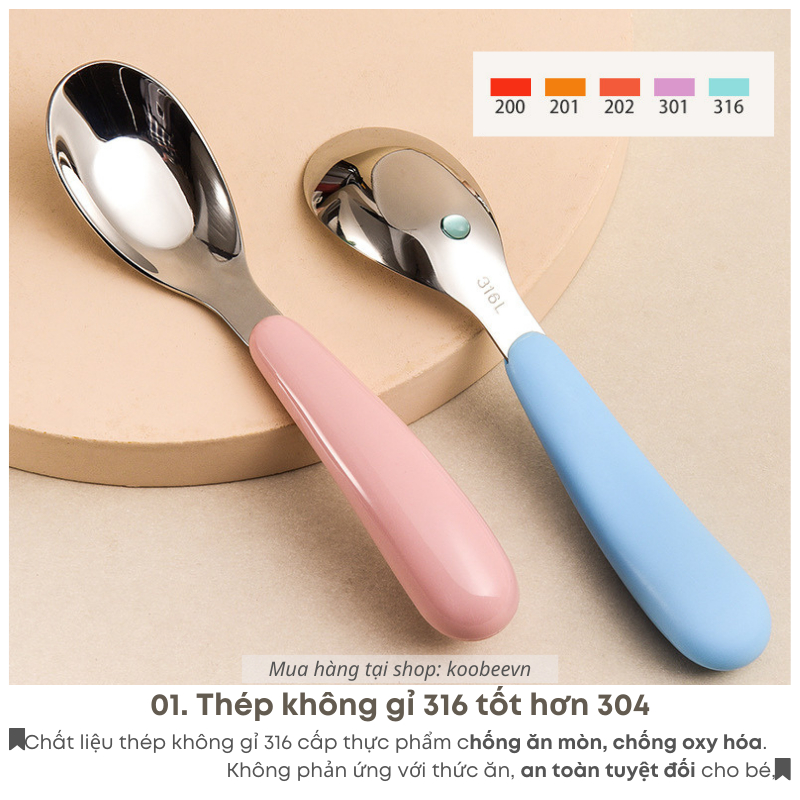 Thìa Ăn Dặm Inox 316 KOOBEE Cho Bé – Tặng Hộp Đựng Cao Cấp | Dùng Ăn Cơm Cháo, Sữa Chua, Váng Sữa | 074