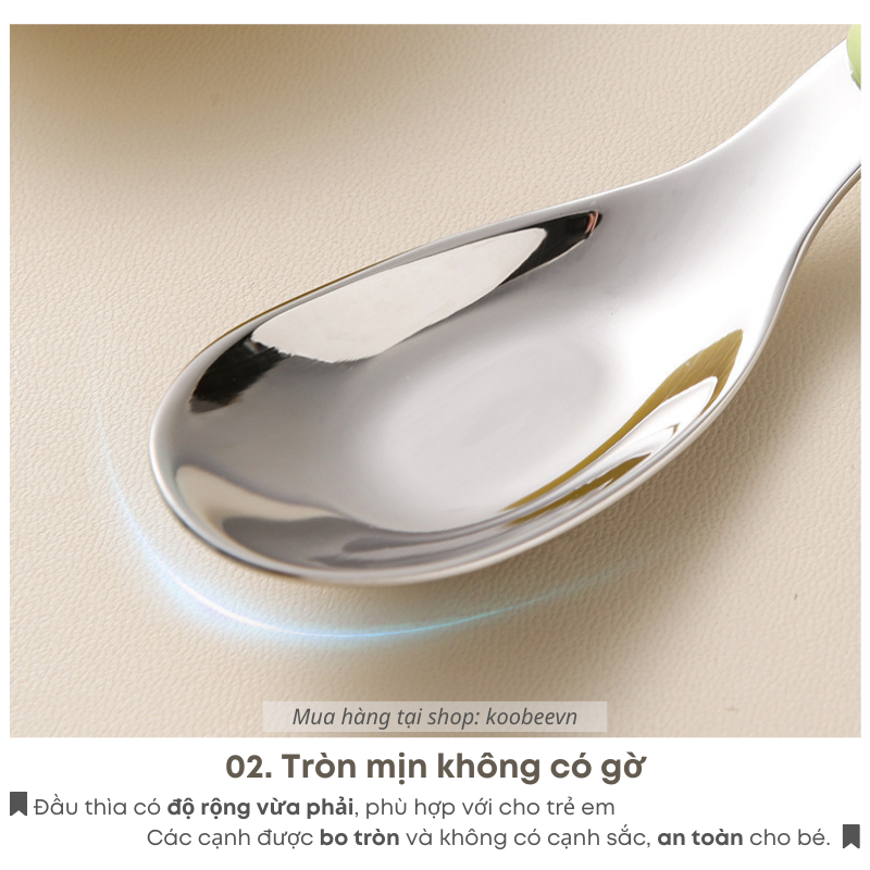 Thìa Ăn Dặm Inox 316 KOOBEE Cho Bé – Tặng Hộp Đựng Cao Cấp | Dùng Ăn Cơm Cháo, Sữa Chua, Váng Sữa | 074