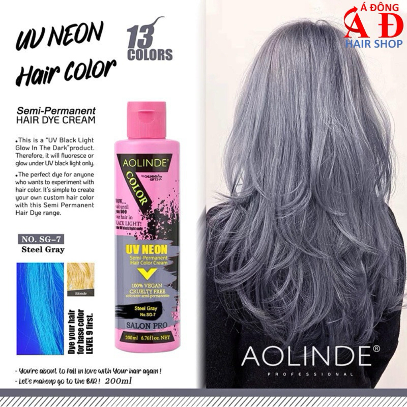 Kem nhuộm tóc Semi UV Neon trên nền tóc tẩy Level 9 (Pha hấp dầu 1:1 - 1:3) - Steel Gray Xám Chì 200ml