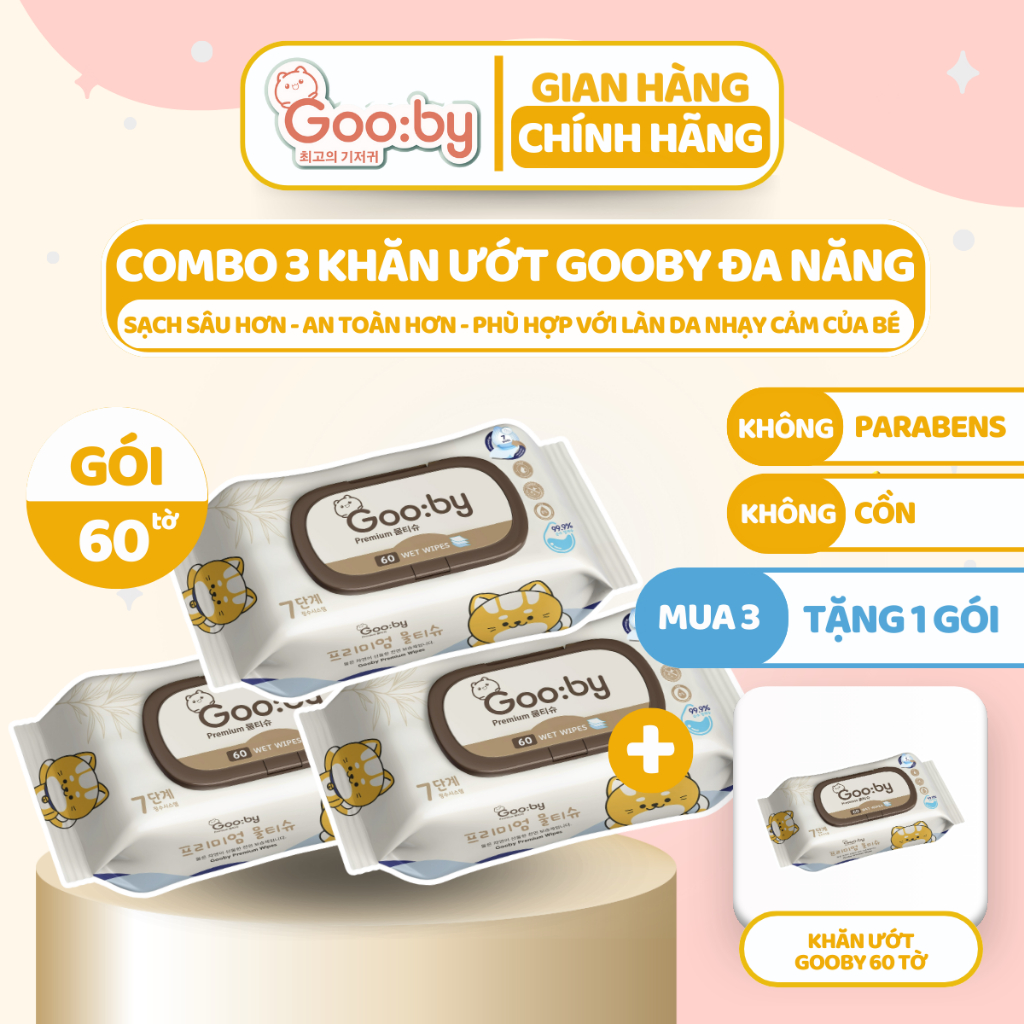 [Mua 3 Tặng 1] Khăn giấy ướt Gooby Premium 60 tờ cao cấp, không cồn ...