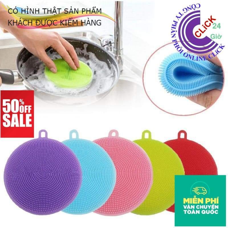Miếng Rửa Bát Chén Dĩa Silicon Siêu Sạch Kháng Khuẩn Kiêm Nhấc Nồi, Lót Đế Ly, Rửa Củ- Có Quai Treo Tiện Lợi