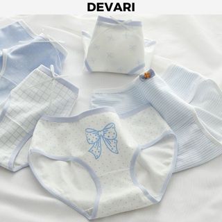 Quần chip nữ thun cotton đáy may hai lớp kháng khuẩn kèm họa tiết đính nơ dễ thương DEVARI L8030