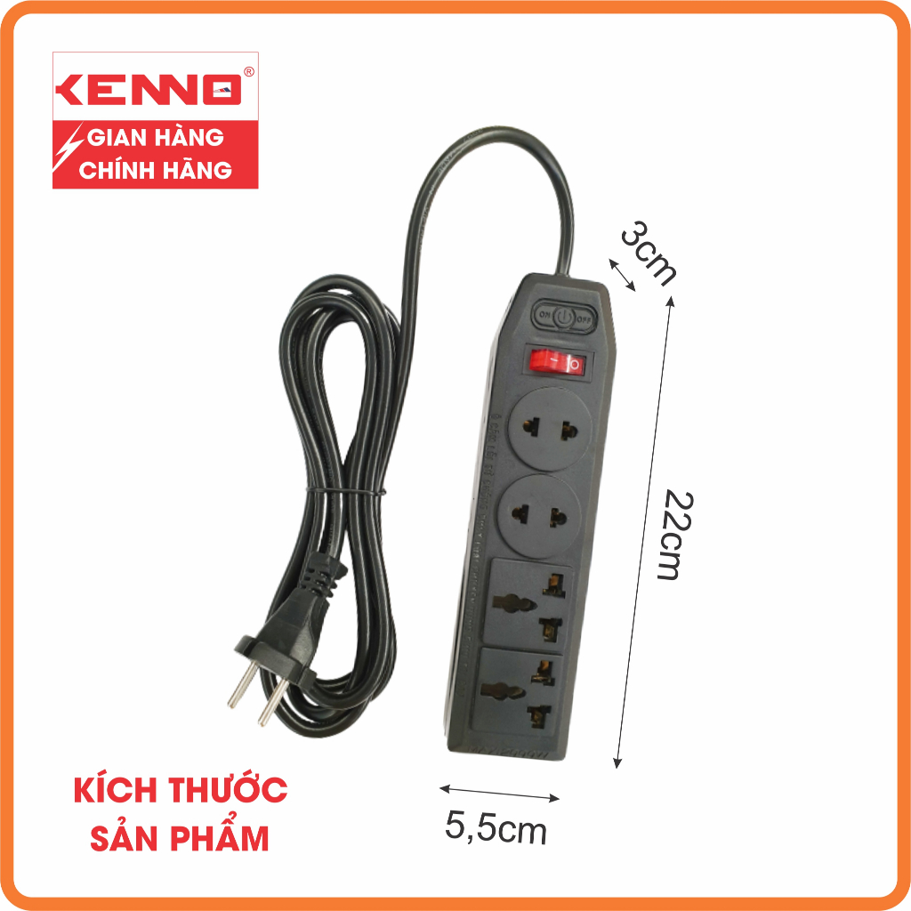Ổ Cắm Điện Đa Năng Chịu Tải 1200W Kenno 4 Lỗ Cắm Có Công Tắc, Chuyên dùng nồi cơm, siêu tốc...