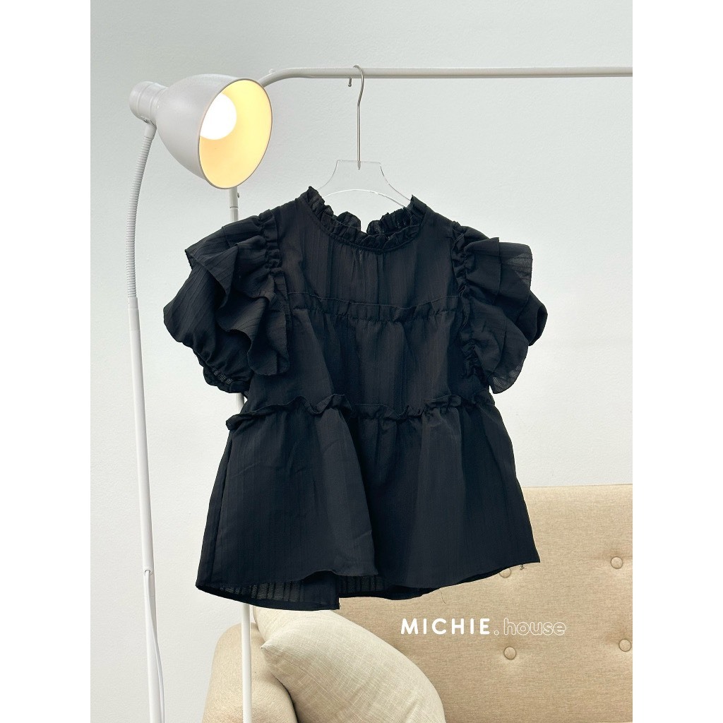 Áo babydoll cánh tiên tay bèo màu pastel, áo sơ mi kiểu nữ tay cánh tiên nhún bèo, áo babydoll cánh tiên đũi gân xinh