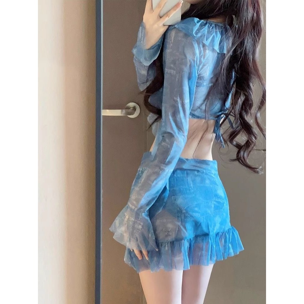 Set bộ đồ bơi áo tắm bikini 4 chi tiết có đệm ngực kèm áo choàng và quần quây đi biển MT33 BKN19