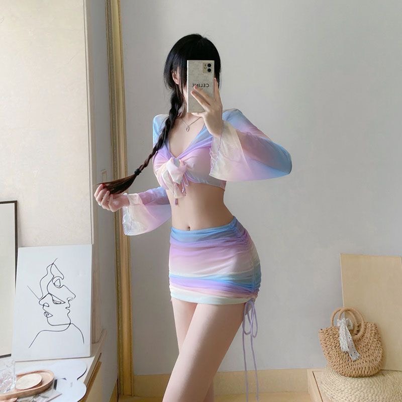Set bộ đồ bơi bikini đi biển 4 chi tiết ôm body phối màu sắc cầu vồng thời trang xu hướng MT33 BKN22