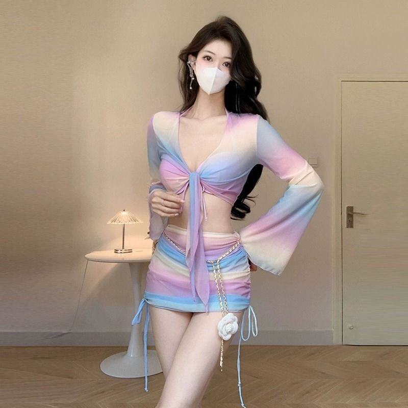Set bộ đồ bơi bikini đi biển 4 chi tiết ôm body phối màu sắc cầu vồng thời trang xu hướng MT33 BKN22