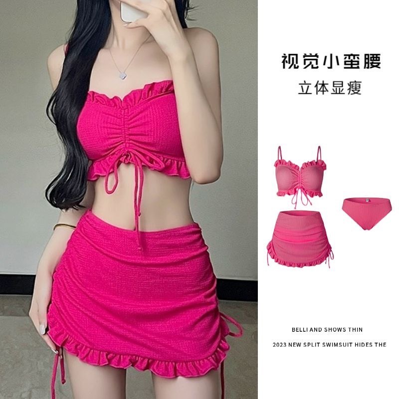 Set bộ đồ bơi bikini áo tắm 3 chi tiết phối bèo nhún kèm mút đệm ngực thời trang đi biển MT33 BKN20
