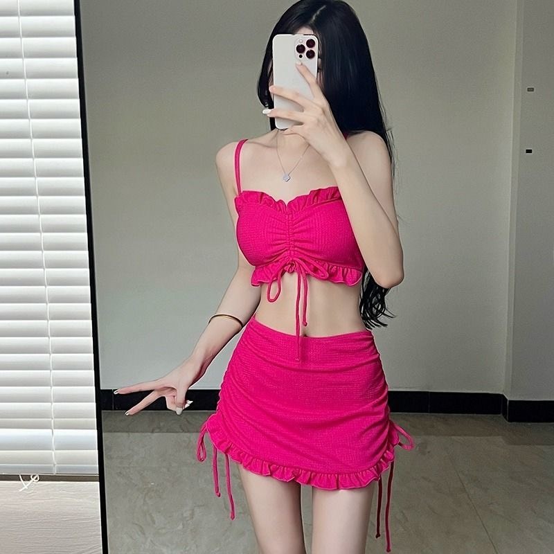 Set bộ đồ bơi bikini áo tắm 3 chi tiết phối bèo nhún kèm mút đệm ngực thời trang đi biển MT33 BKN20