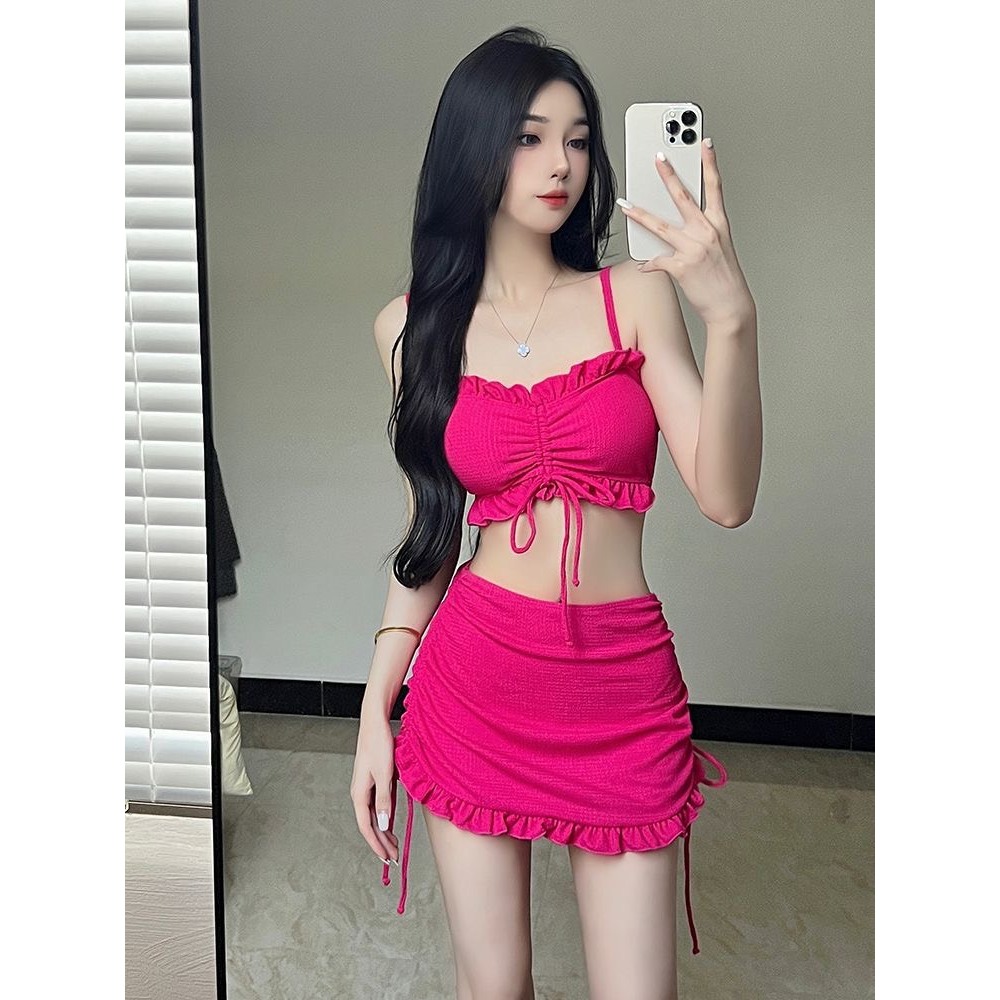 Set bộ đồ bơi bikini áo tắm 3 chi tiết phối bèo nhún kèm mút đệm ngực thời trang đi biển MT33 BKN20
