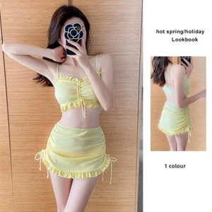 Set bộ đồ bơi bikini áo tắm 3 chi tiết phối bèo nhún kèm mút đệm ngực thời trang đi biển MT33 BKN20