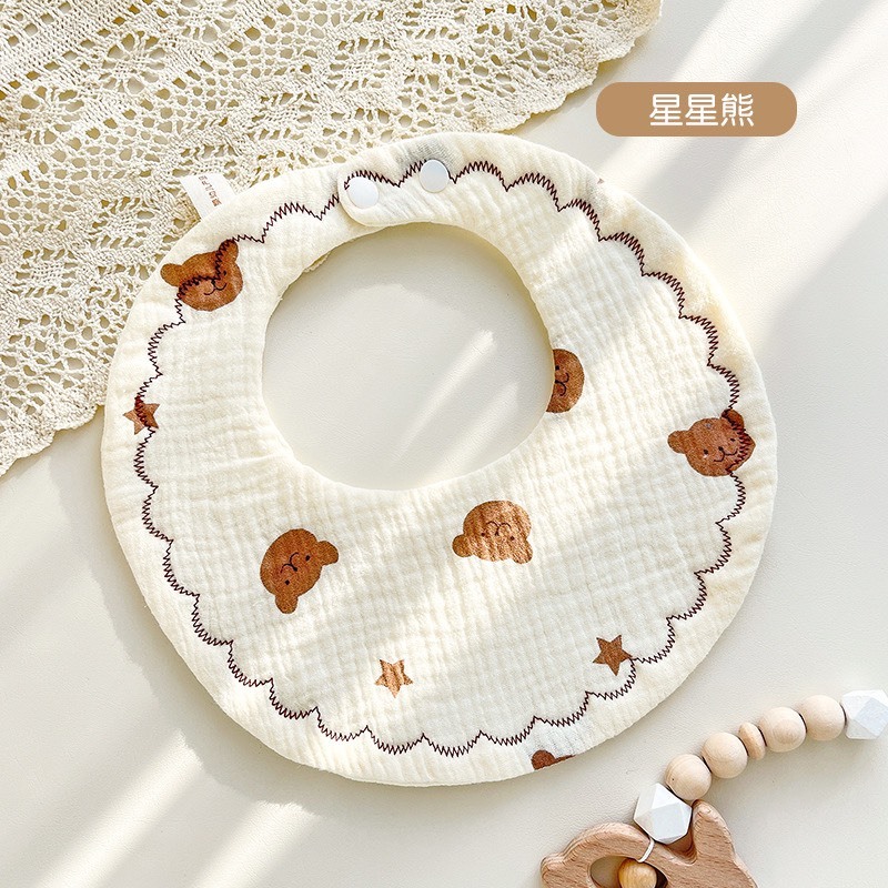 Ảnh Yếm Tròn Xô Muslin 6 Lớp Cho Bé Dày Dặn Thấm Hút Tốt Mềm Mại Bấm Nút Tiện Lợi, Yếm Xô Tròn Cho bé 4