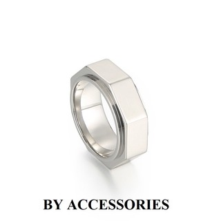 Nhẫn nam titan kiểu nhám phẳng vát cạnh bát giác trơn không gỉ MR2314 BY ACCESSORIES