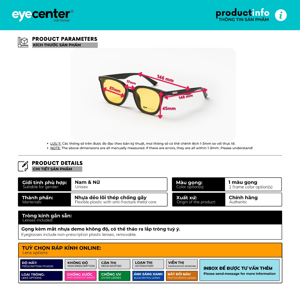 Ảnh Kính mát nam nữ chính hãng EYECENTER S93S nhựa dẻo siêu nhẹ nhập khẩu by Eye Center Vietnam 1