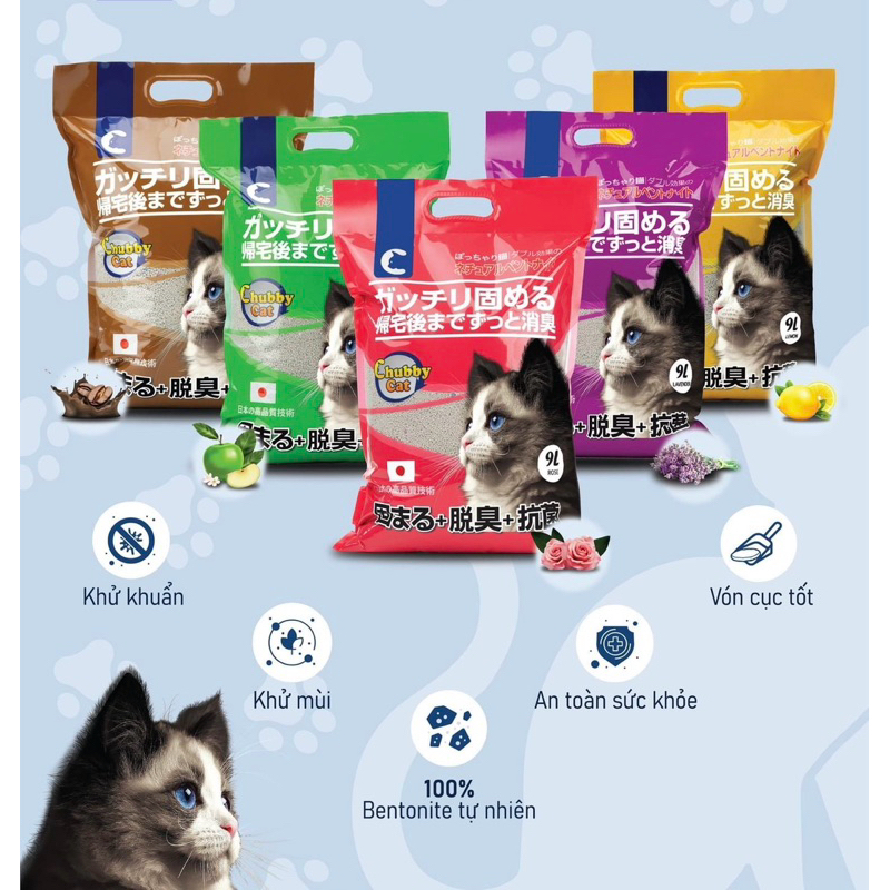 Cát Nhật chubby siêu thấm hút & khử mùi bịch 9L trọng lượng 4,5kg