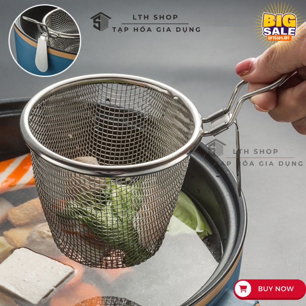 Giỏ Lưới inox Vớt Mì, Bún, Rau, Thức Ăn Nhúng Lẩu - Vợt Lưới Vớt Gia Vị ...