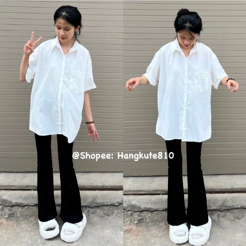 [ Rẻ Vô Địch ] Sét Bộ Quần Ống Loe Chất Umi + Mix Áo Sơ Mi Trắng Form Rộng