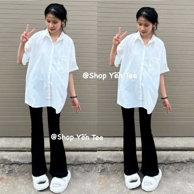 [ Rẻ Vô Địch ] Sét Bộ Quần Ống Loe Chất Umi + Mix Áo Sơ Mi Trắng Form Rộng
