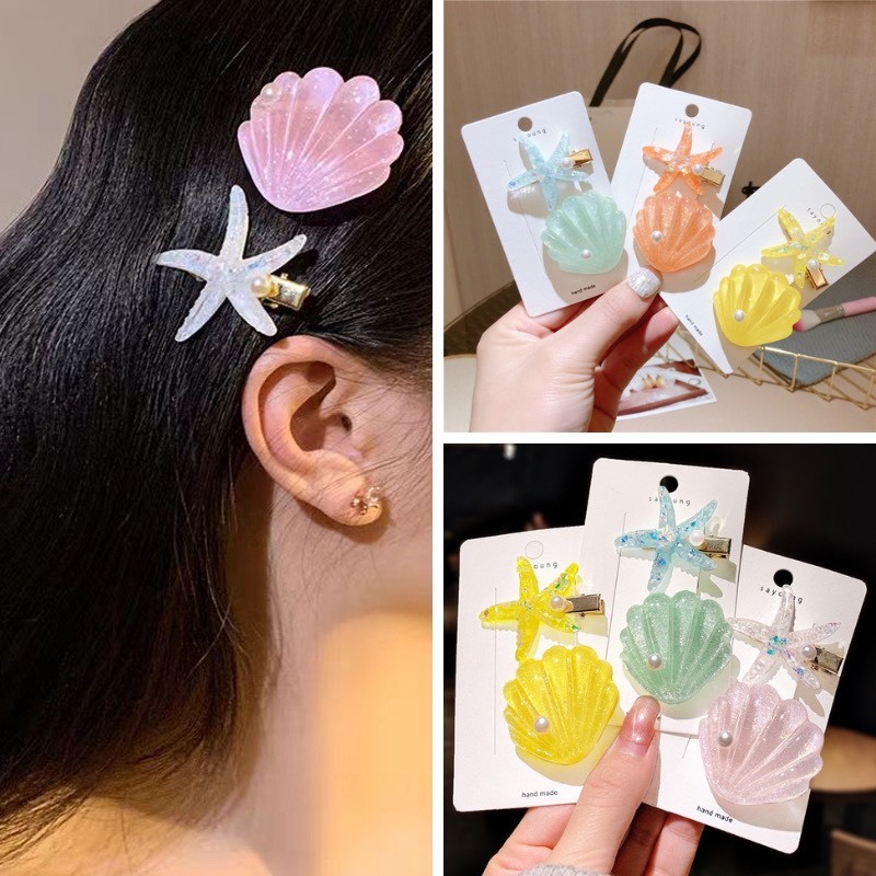 Set Vi 2 Kẹp Tóc Hình Sao Biển Vỏ Sò Xinh Xắn Dễ Thương Phong Cách Hàn Quốc Phụ Kiện Tóc Nữ và Bé Gái