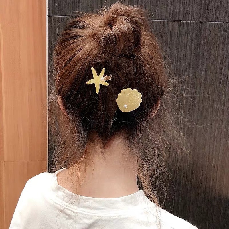 Set Vi 2 Kẹp Tóc Hình Sao Biển Vỏ Sò Xinh Xắn Dễ Thương Phong Cách Hàn Quốc Phụ Kiện Tóc Nữ và Bé Gái