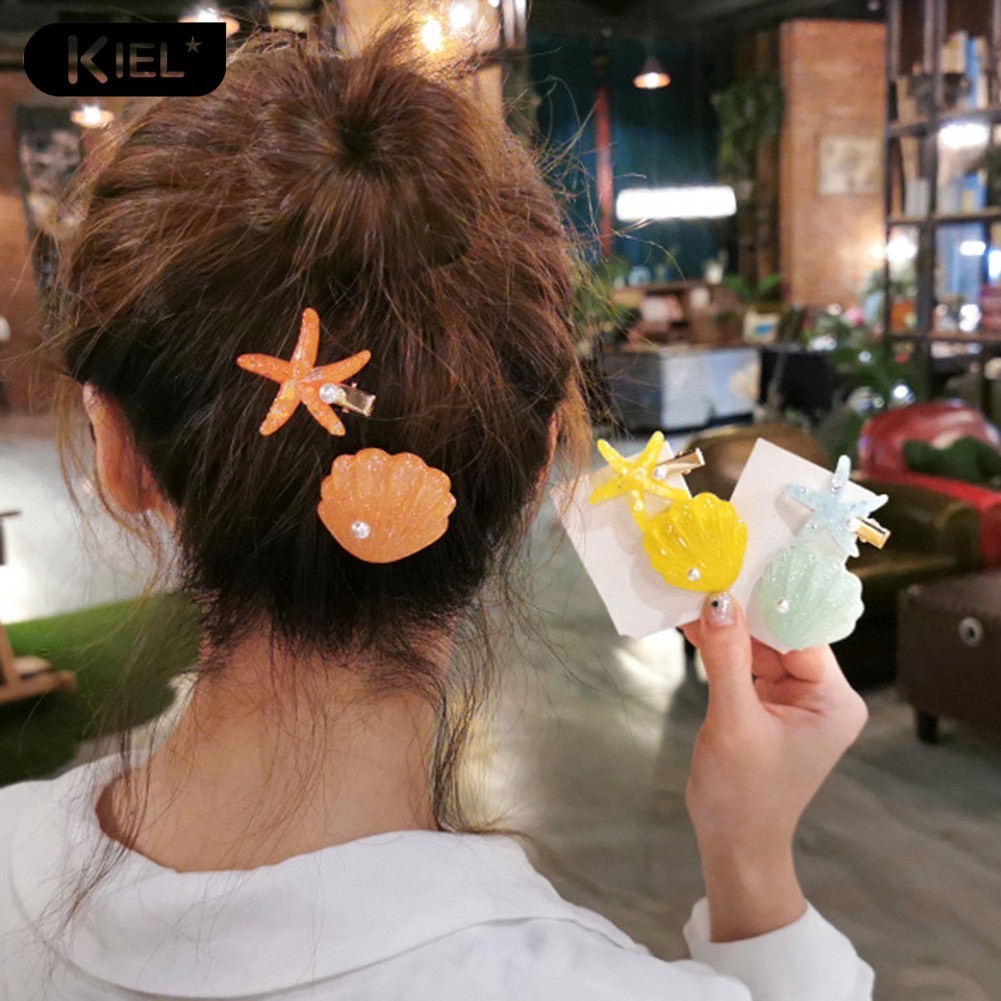 Set Vi 2 Kẹp Tóc Hình Sao Biển Vỏ Sò Xinh Xắn Dễ Thương Phong Cách Hàn Quốc Phụ Kiện Tóc Nữ và Bé Gái