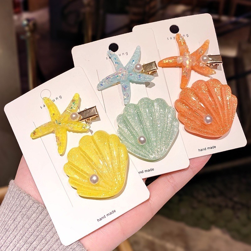 Set Vi 2 Kẹp Tóc Hình Sao Biển Vỏ Sò Xinh Xắn Dễ Thương Phong Cách Hàn Quốc Phụ Kiện Tóc Nữ và Bé Gái