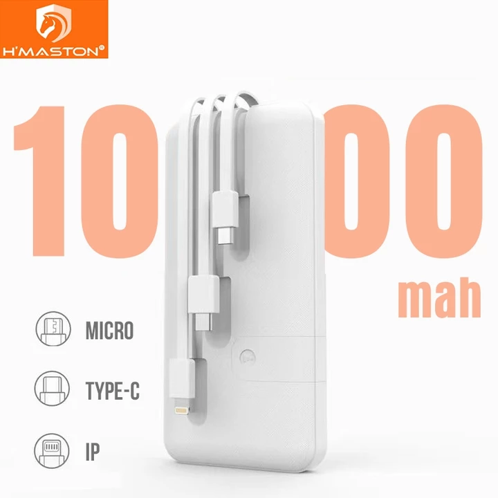 H'MASTON Pin sạc dự phòng 10000mAh Có ba dây sạc đi kèm pin dự phòng dung lượng lớn Pin dự phòng