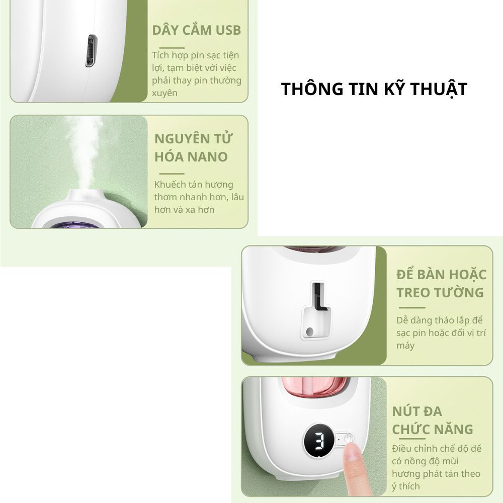 Máy Khuếch Tán Tinh Dầu Tự Động Varomas Tạo Độ Ẩm Không Khí Tự Động Cho Toilet Phòng Khách Khử Mùi Lâu Phai KT98