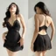 HT20 Váy ngủ sexy nơ v1 dáng xuông tôn dáng, đồ ngủ ren xuyên thấu hở lưng quyến rũ HT20