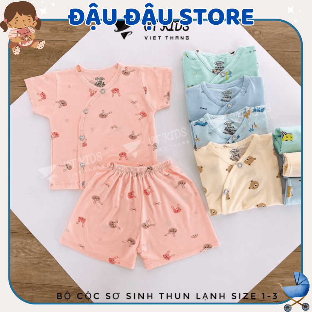 Set 2/3 Bộ sơ sinh cộc tay màu VT chất thun lạnh in phối màu mềm mịn mát cho bé sơ sinh 0-9 tháng  [CL04]  Đậu Đậu Store