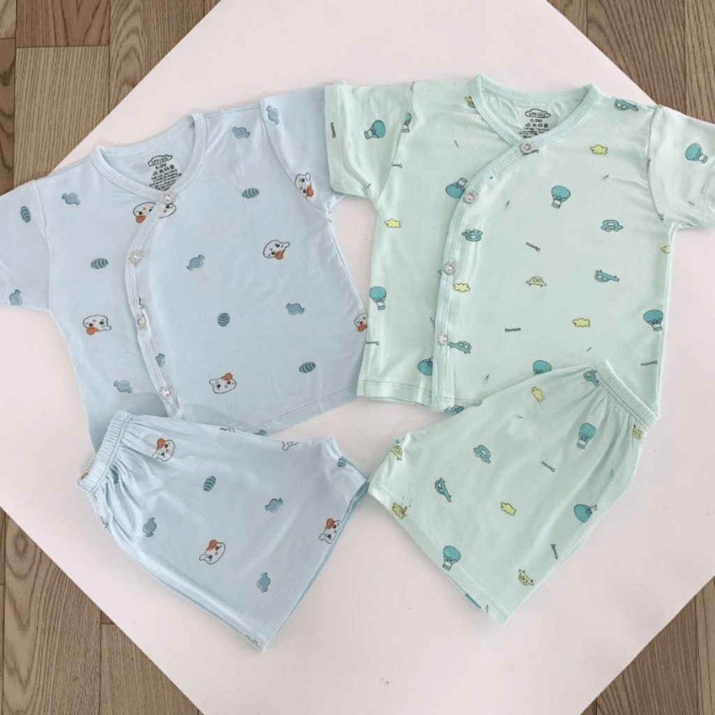 Set 2/3 Bộ sơ sinh cộc tay màu VT chất thun lạnh in phối màu mềm mịn mát cho bé sơ sinh 0-9 tháng  [CL04]  Đậu Đậu Store