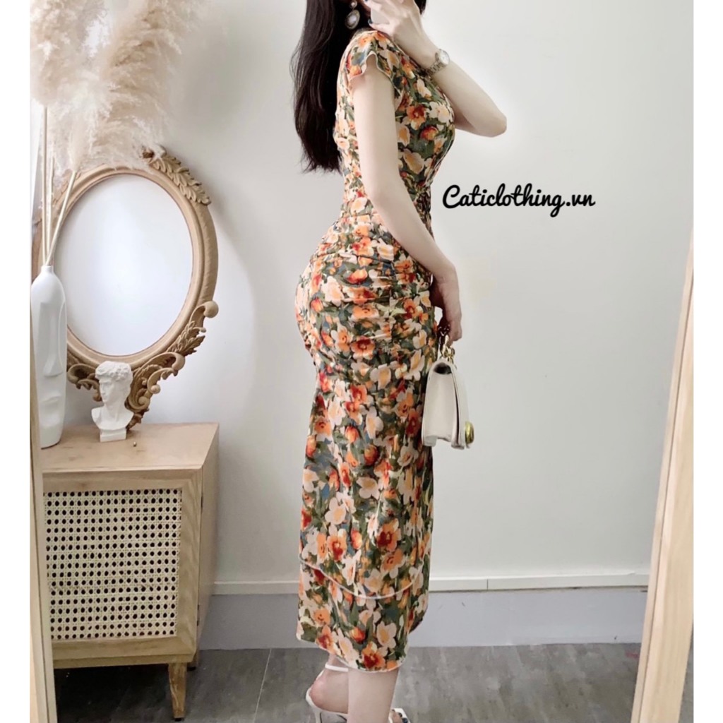 Đầm maxi voan hoa rút eo 3 màu A2043