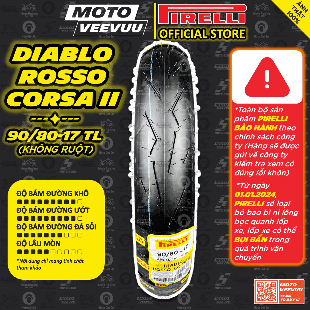 [MTVV] Vỏ lốp xe máy PIRELLI 90/80-17 TL Diablo Rosso Corsa 2 II ...