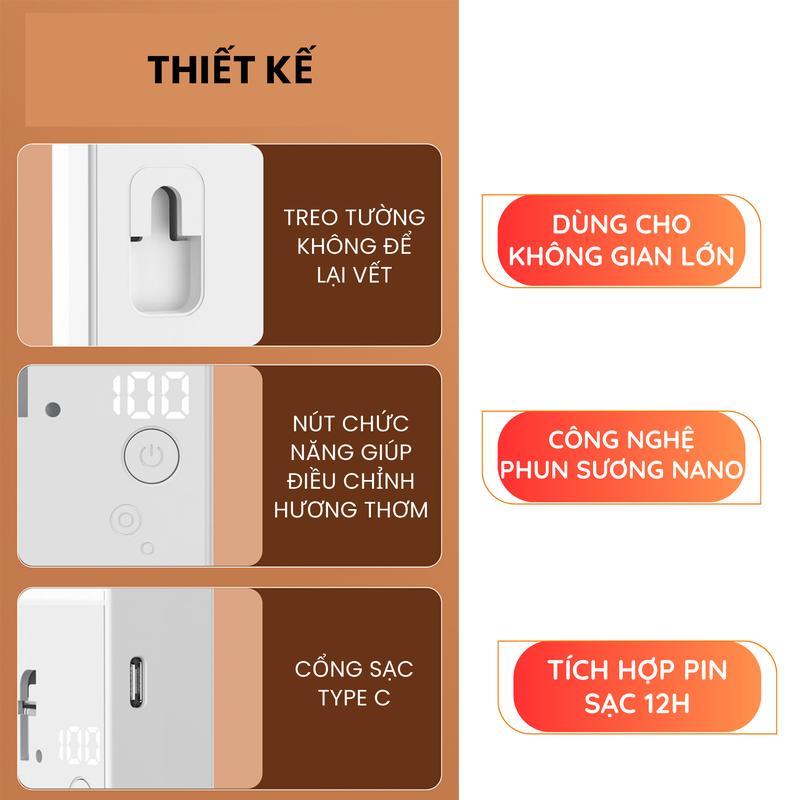 Máy Xịt Thơm Phòng Tự Động Varomas Máy Xông Tinh Dầu Khuếch Tán Hương Thơm Phòng Ngủ Pin Sạc Kèm Tinh Dầu Nước Hoa KT95