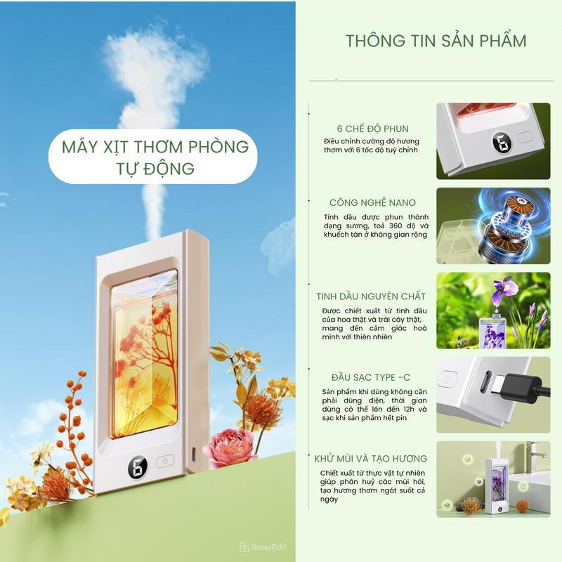 Máy Xịt Thơm Phòng Tự Động Varomas Máy Phun Tinh Dầu Thơm Phòng Khuếch Tán Tinh Dầu Phòng Ngủ Khử Mùi KT97