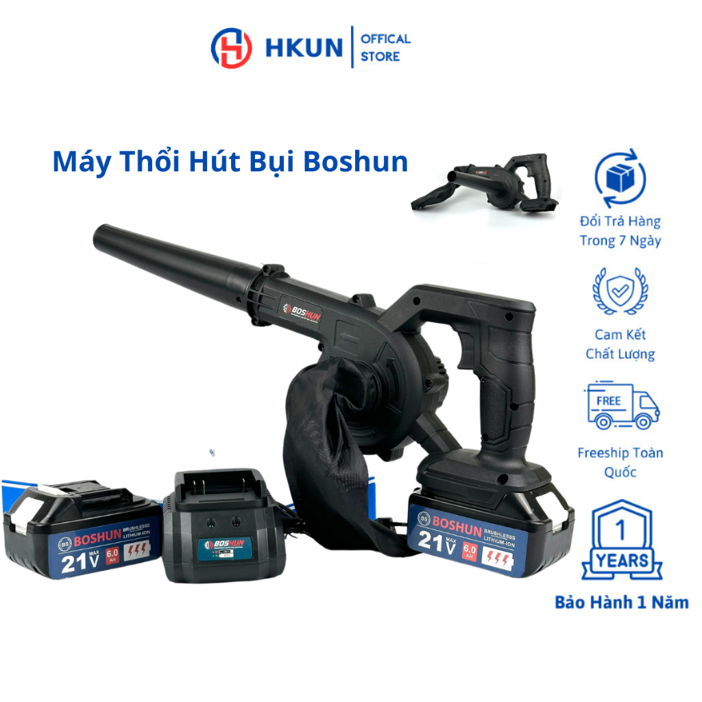 Máy thổi hút bụi Boshun dùng pin chân phổ thông Công suất lớn 680W vệ sinh đa năng thổi khỏe sạch sẽ