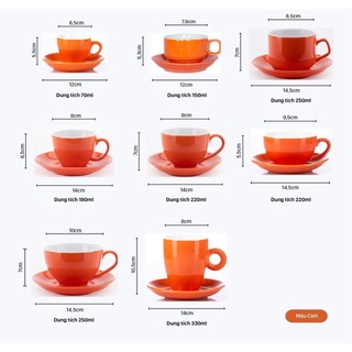 Bộ cốc tách cà phê sứ pha Cappuccino, Espresso dung tích 70-330ml, nhiều màu sắc cao cấp - Gốm sứ Bát Tràng - Gốm Việt
