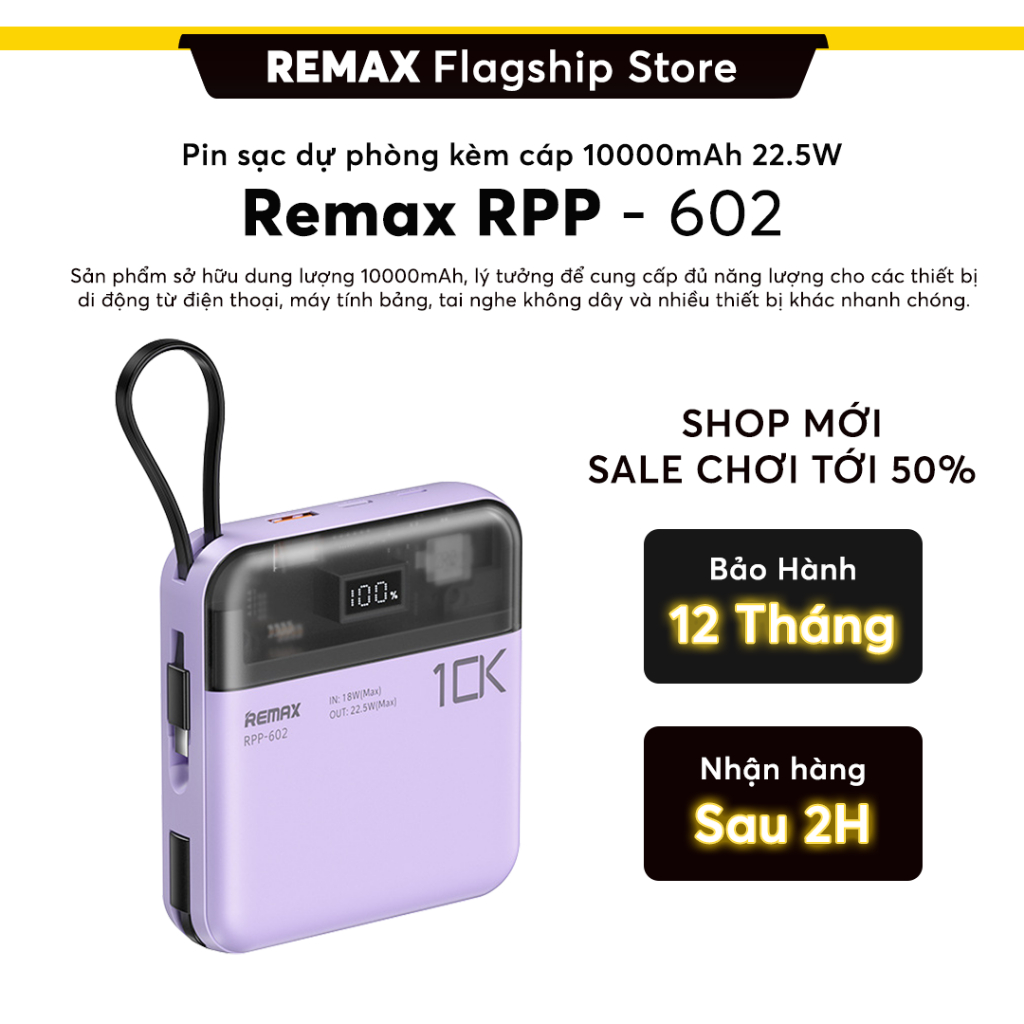 Sạc dự phòng Remax RPP-602 10000mAh/22.5W - Bảo hành 12 tháng | Shopee ...