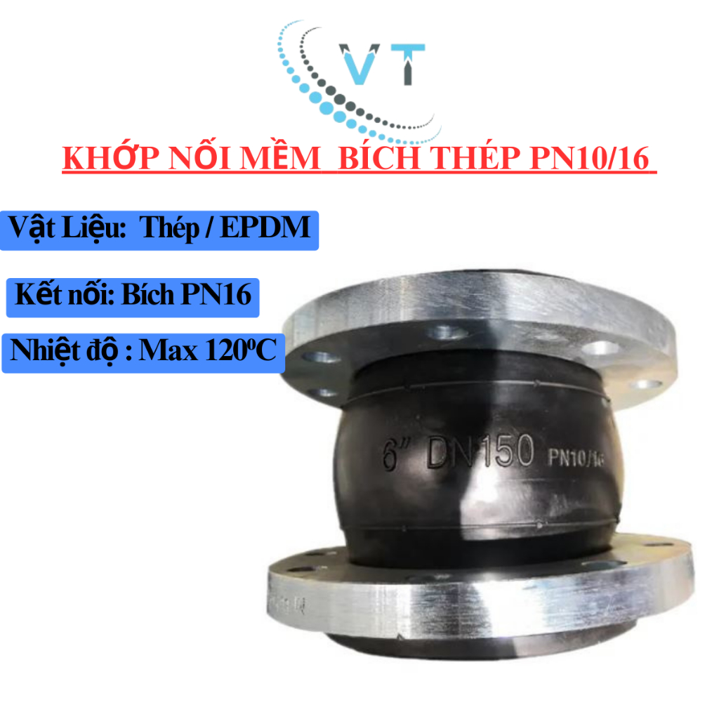 Khớp nối mềm cao su mặt bích thép tiêu chuẩn PN10/PN16 - Khớp chống rung máy bơm đủ size DN32 - DN150