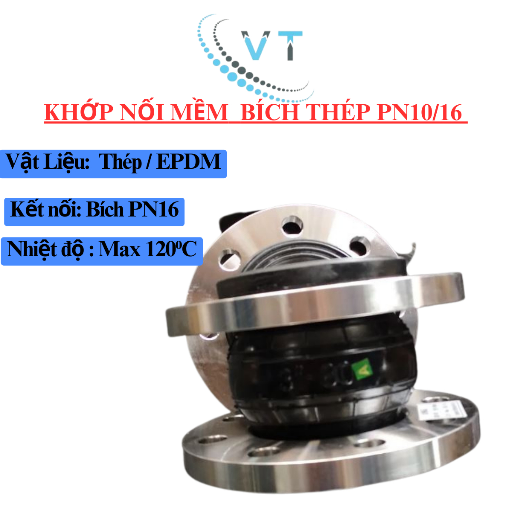 Khớp nối mềm cao su mặt bích thép tiêu chuẩn PN10/PN16 - Khớp chống rung máy bơm đủ size DN32 - DN150