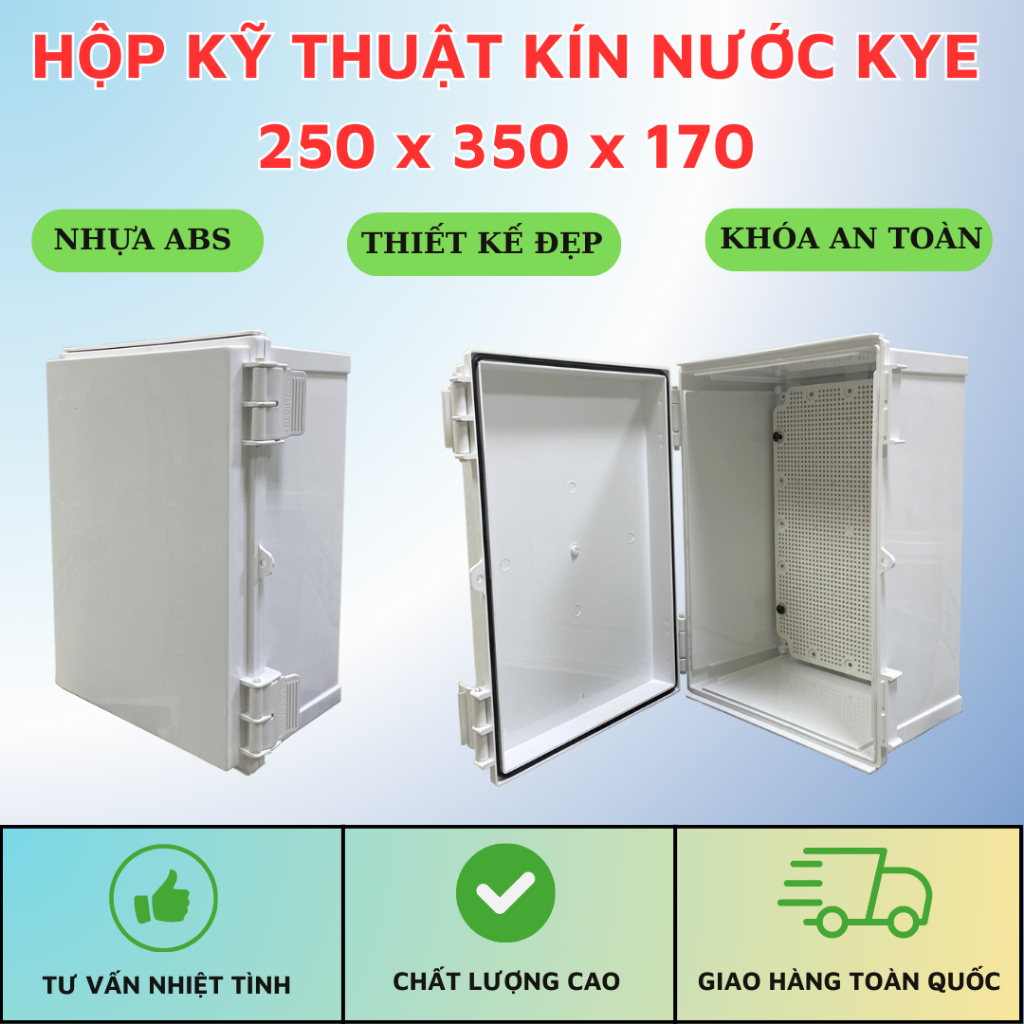 TỦ ĐIỆN NHỰA KÍN NƯỚC 250x350x170 KYE – CHỐNG BỤI, CHỐNG NƯỚC, BỀN BỈ NGOÀI TRỜI