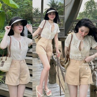 Set bộ đùi 3 món áo ren hoa cổ tròn tay ngắn lót thun tăm quần kaki thời trang nữ trẻ trung dịu dàng