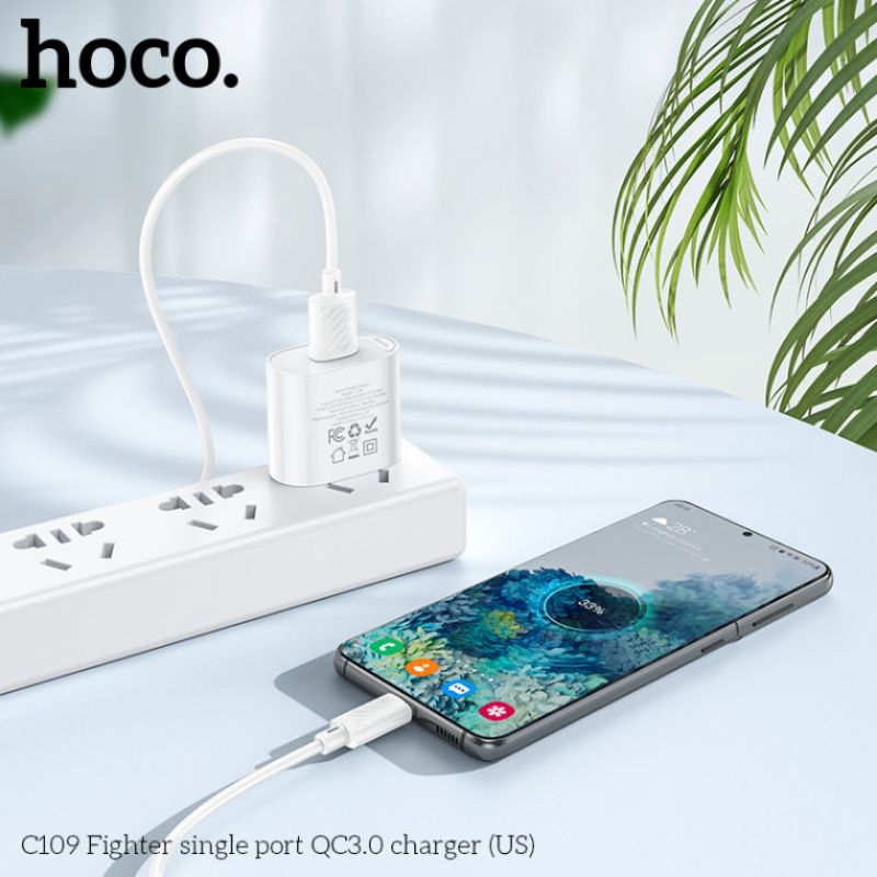 Củ sạc Hoco C109 sạc nhanh 18w chân dẹt 1 cổng USB hỗ trợ QC3.0 chất liệu PC