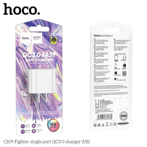 Củ sạc Hoco C109 sạc nhanh 18w chân dẹt 1 cổng USB hỗ trợ QC3.0 chất liệu PC