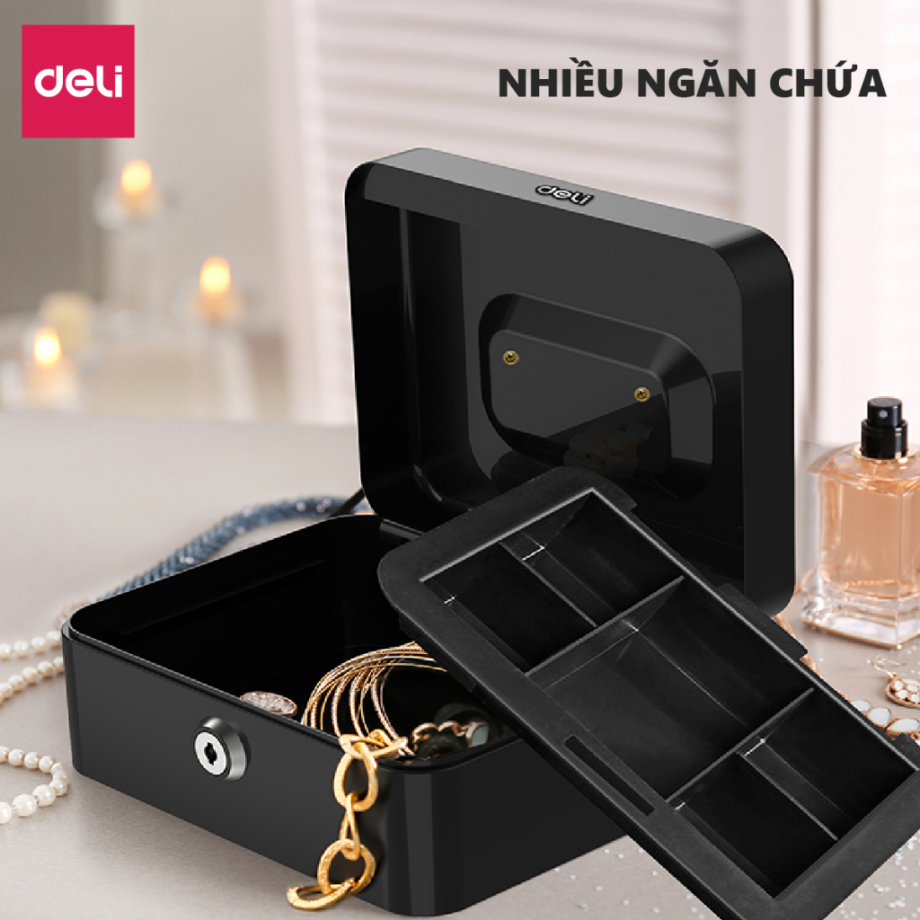 Hộp Đựng Tiền Kim Loại Deli Hộp Đựng Trang Sức Nhiều Ngăn Bảo Vệ Tài Sản, Thiết Bị Nhà Cửa Văn Phòng