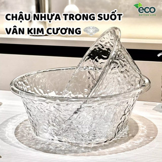 Chậu rửa mặt trong suốt vân kim cương ECO chất liệu nhựa Acrylic, Chậu nhựa, Thau nhựa có móc treo