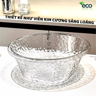 Chậu rửa mặt trong suốt vân kim cương ECO chất liệu nhựa Acrylic, Chậu nhựa, Thau nhựa có móc treo