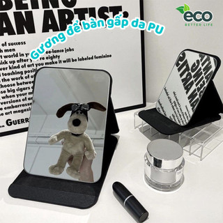 Gương để bàn ECO bằng da PU có thể gấp gọn, gương da đen gấp để bàn văn phòng, học sinh mang du lịch