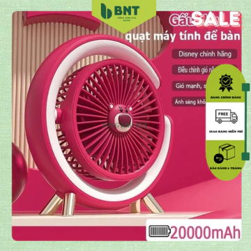 Quạt tích điện mini Gấu Dâu LosTo BNT.INC Quạt để bàn gấp gọn kèm đền led, công suất lớn 5 chế độ gió quạt sạc USB