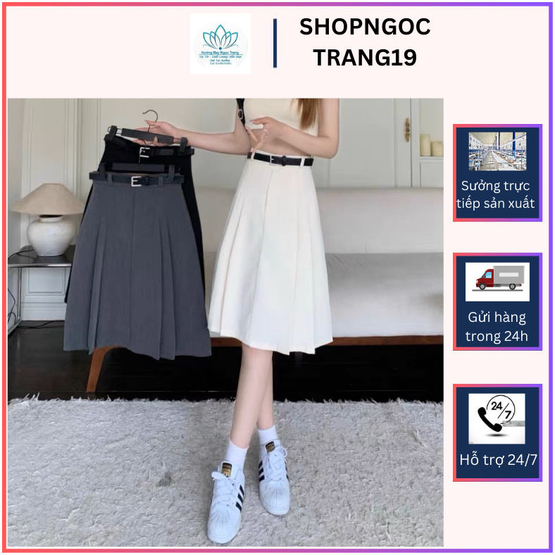 Chân Váy Chữ A Xếp Ly Phong Cách Hàn Quốc Kèm Đai Da (Tặng Kèm)_SHOPNGOCTRANG10_Thời Trang Công Sở 2024_CV124NT